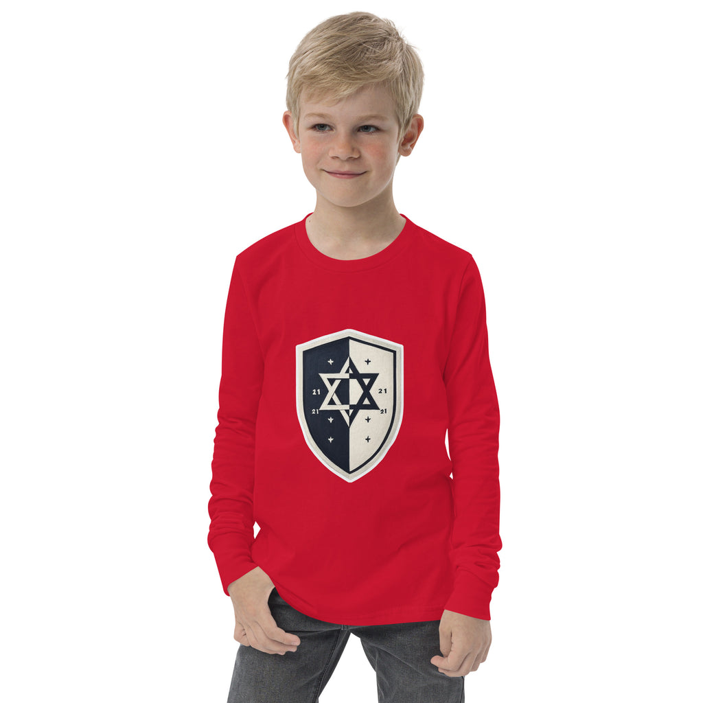 Black and White Shield Youth Long Sleeve Tee - American Zionist