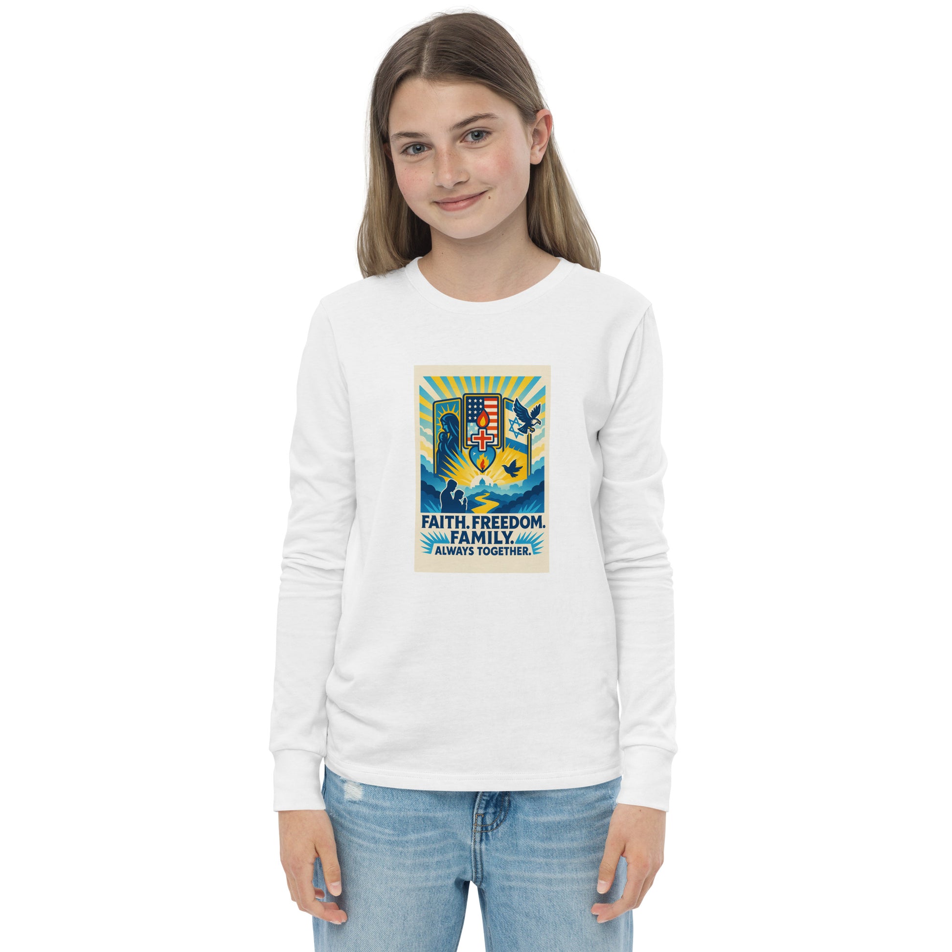 Faith Freedom Family Youth Long Sleeve Tee - American Zionist