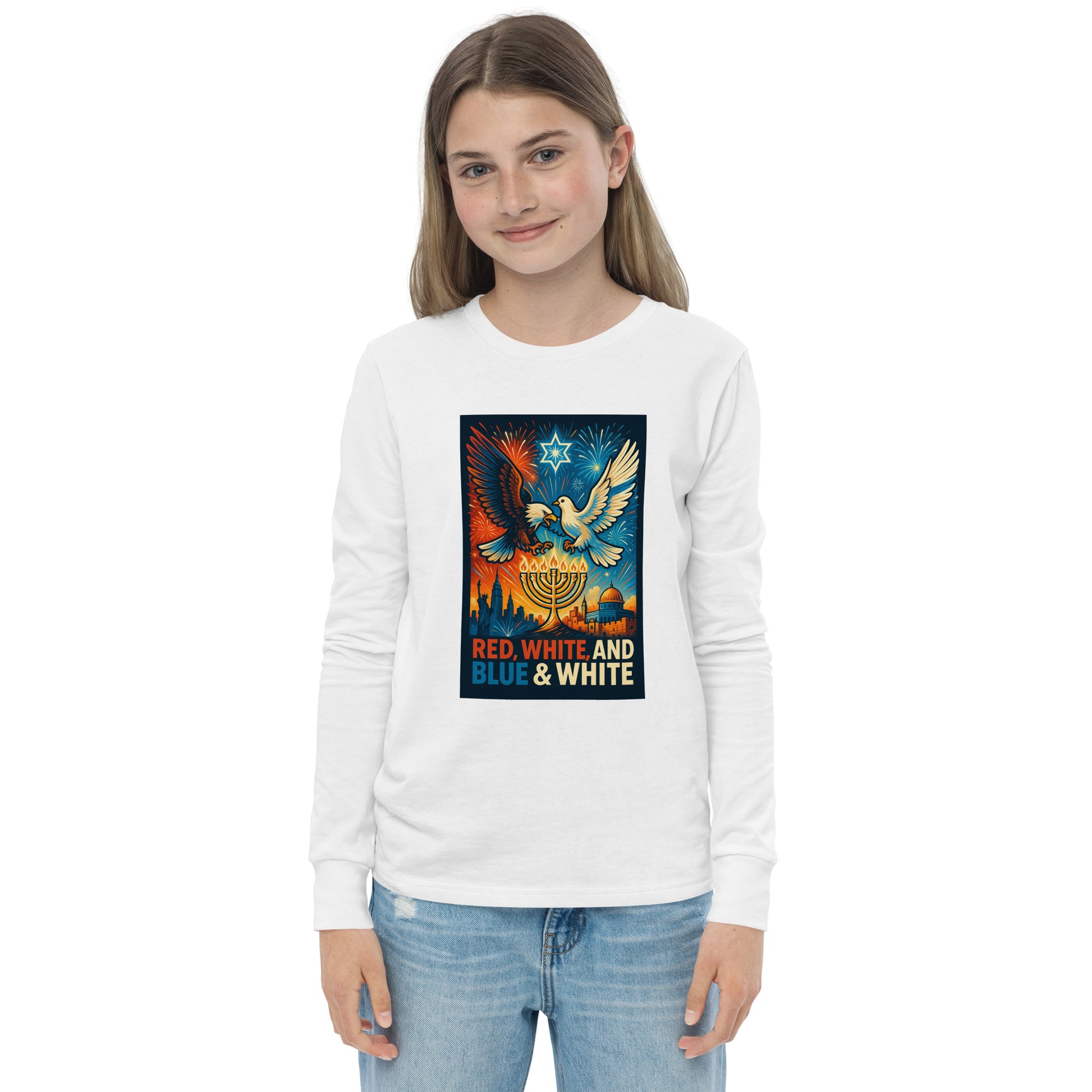 Red, White and Blue Youth Long Sleeve Tee - American Zionist
