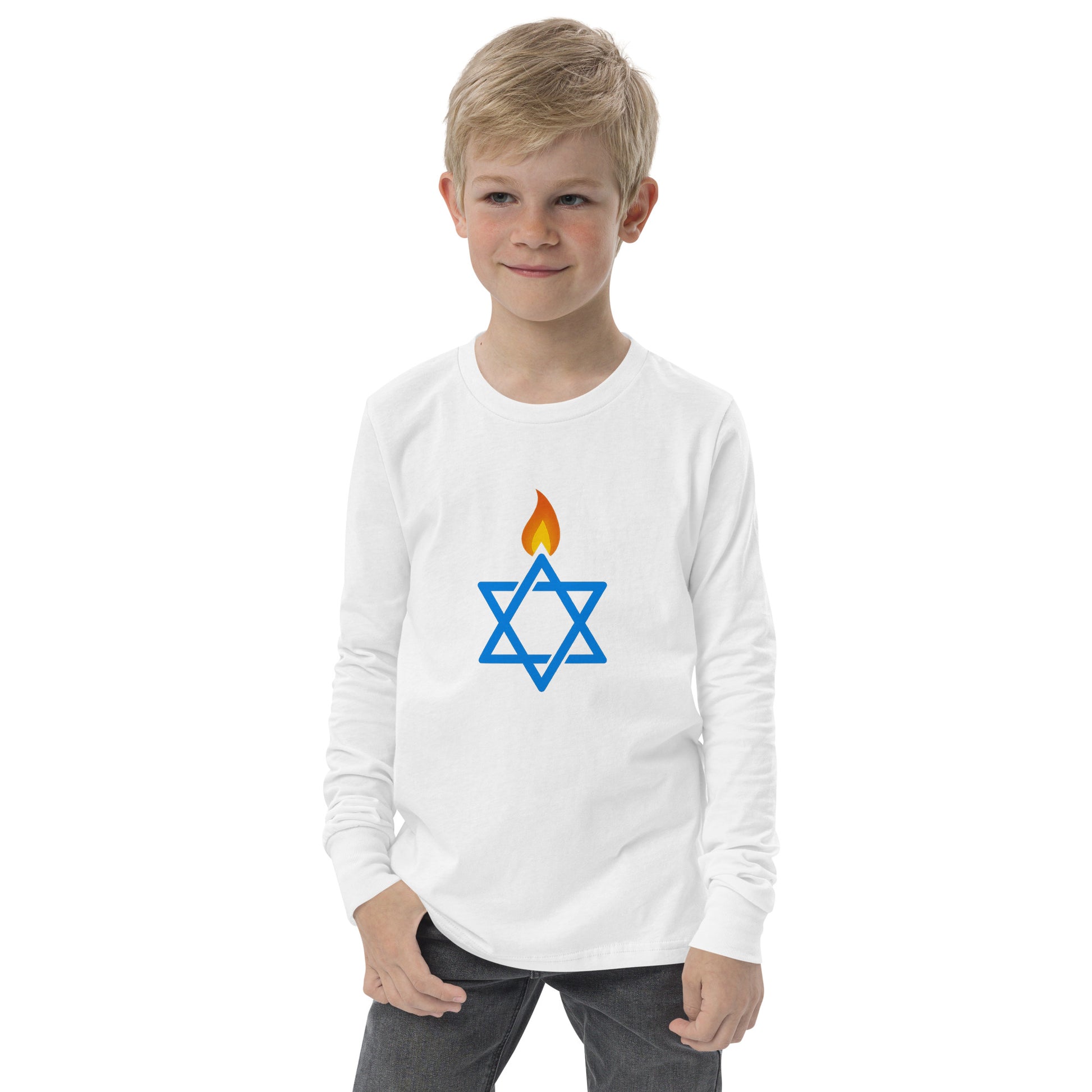Fire Stars Of David Youth Long Sleeve Tee - American Zionist