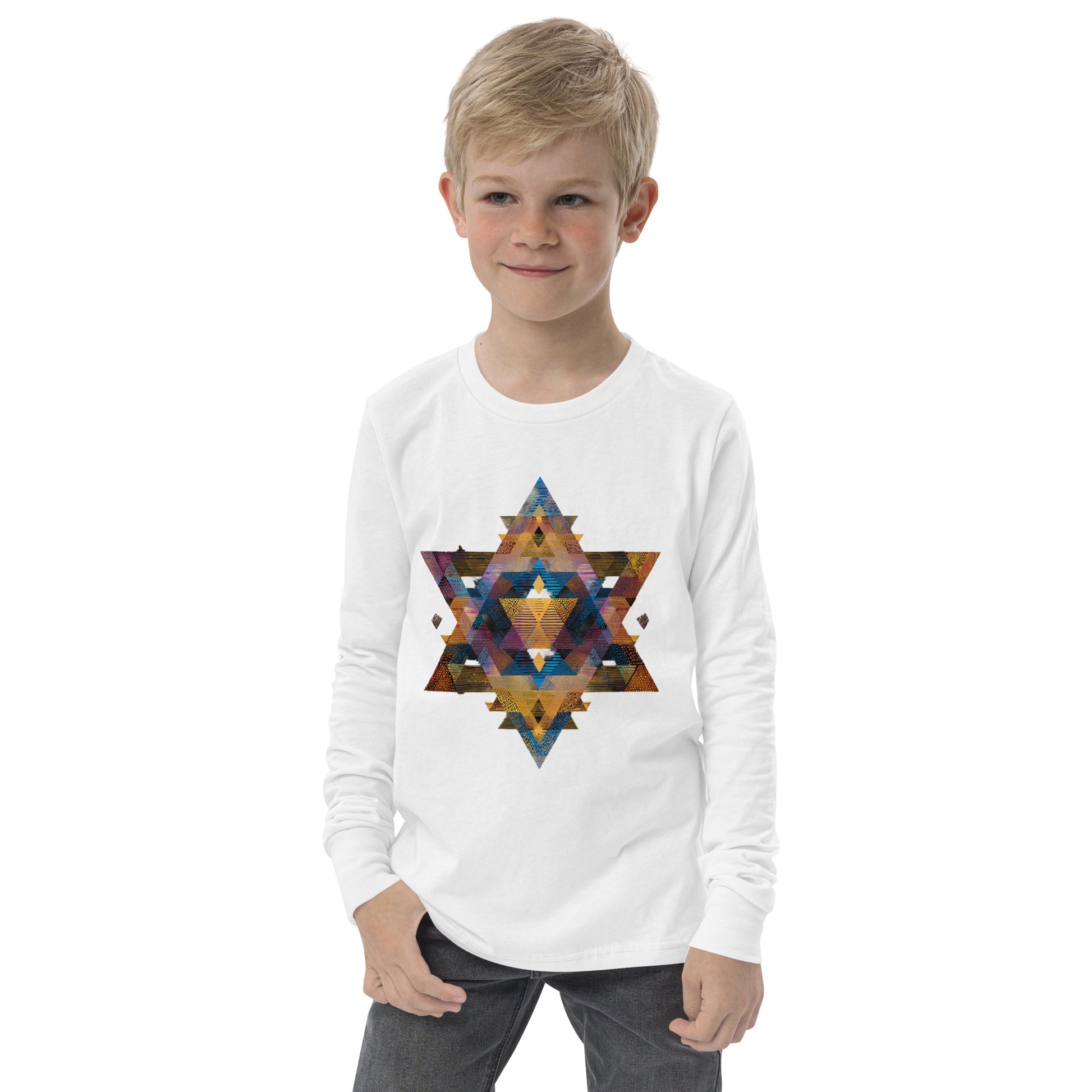 Star of David Geometric Youth Long Sleeve Tee - American Zionist
