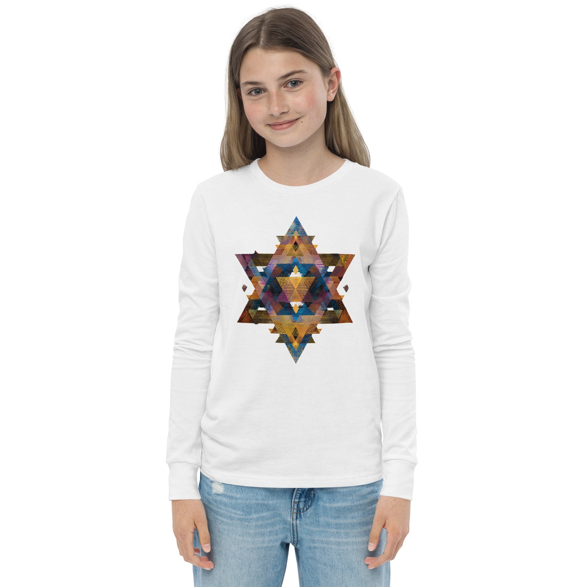 Star of David Geometric Youth Long Sleeve Tee - American Zionist