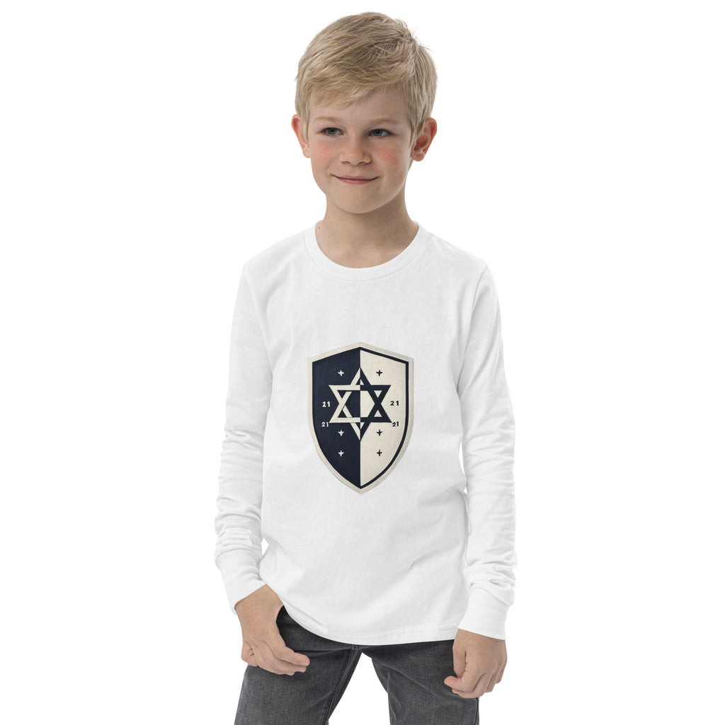 Black and White Shield Youth Long Sleeve Tee - American Zionist